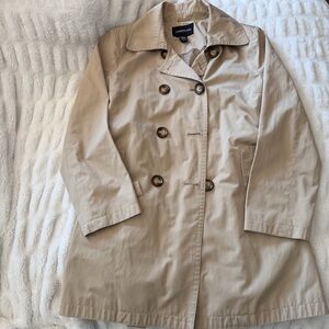 London Fog Trench Coat Women Beige Size L Buckle Belt Lined Long Sleeve